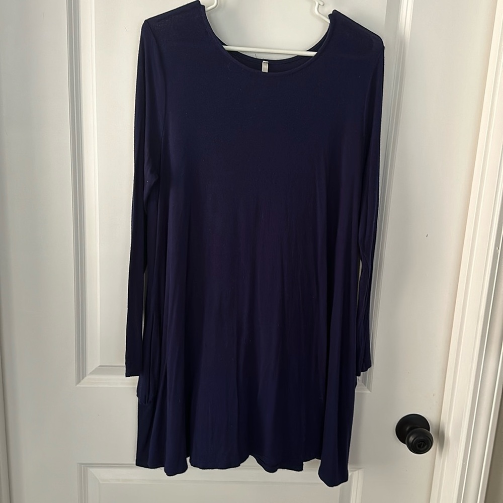 Blue pocketed swing dress